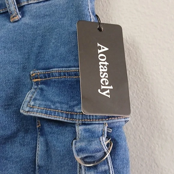 NWT Aotasely Blue Denim Mini Cargo Shorts Size L (12-14) - Picture 8 of 10
